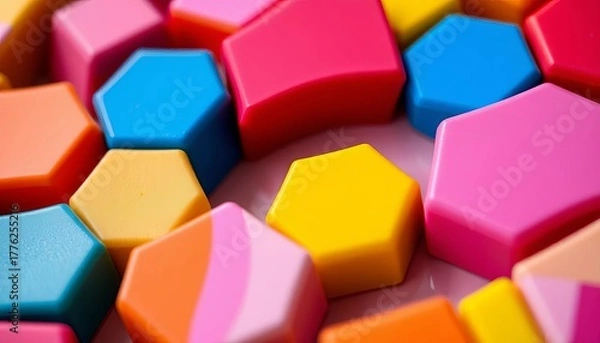 Fototapeta Colorful hexagonal silicone pop it fidget toy Close-up view showing texture and vibrant colors,  anxiety relief,  hexagonal toy