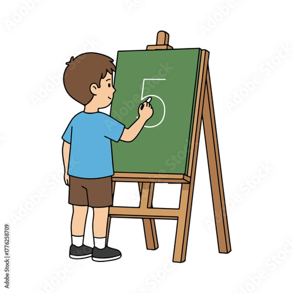 Obraz Boy drawing on chalkboard flat vector