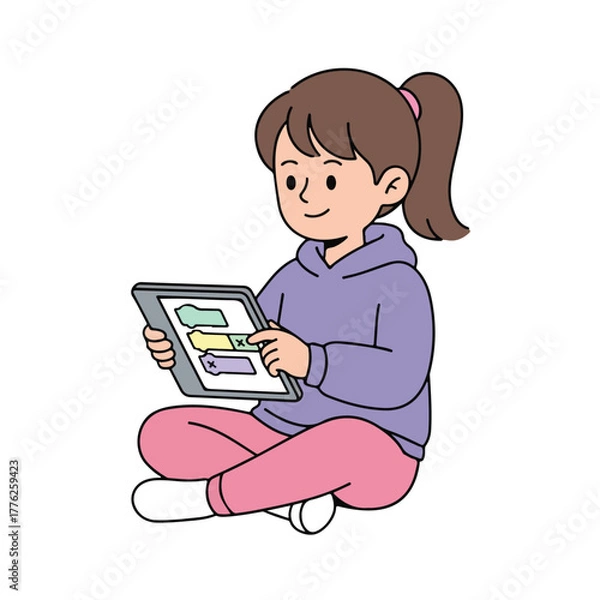 Obraz Girl reading tablet flat vector