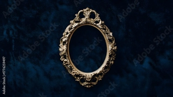 Obraz baroque. Ornate golden frame on dark velvet, showcasing intricate baroque details and luxurious texture. event programs, museum guides, designed for cultural heritage projects and event programs.