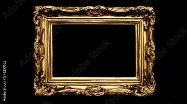 Obraz baroque. Ornate golden frame on dark velvet, showcasing intricate baroque details and luxurious texture. event programs, museum guides, designed for cultural heritage projects and event programs.