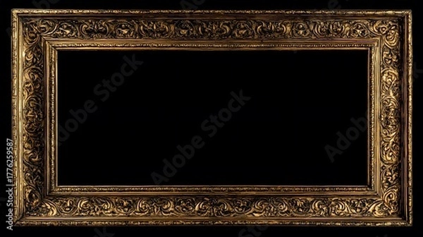 Obraz baroque. Ornate golden frame on dark velvet, showcasing intricate baroque details and luxurious texture. event programs, museum guides, designed for cultural heritage projects and event programs.