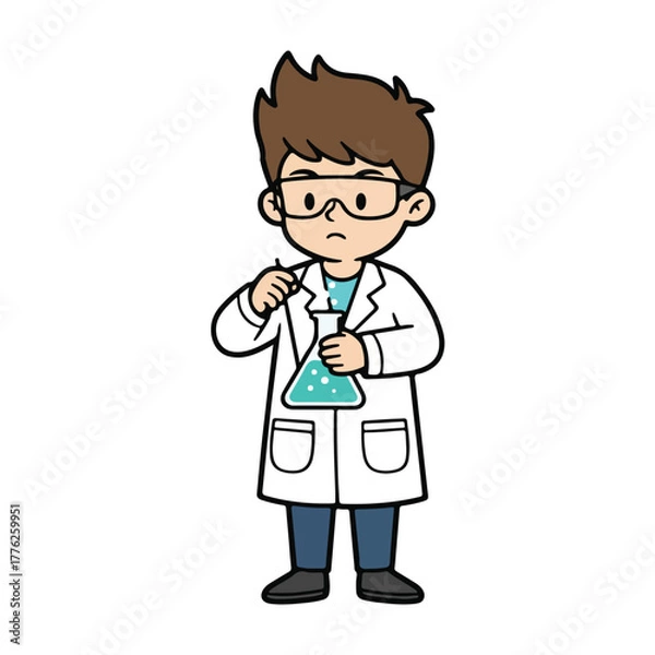 Obraz Boy scientist flat cartoon vector