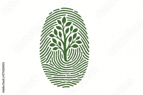 Fototapeta Fingerprint with tree symbol representing environmental identity and sustainability concept