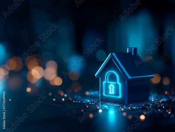 Obraz Smart home security setup with digital lock symbolizing protection and technology