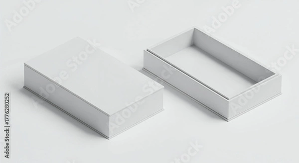 Obraz White Rectangular Box with Lid Separate on White Background gift open