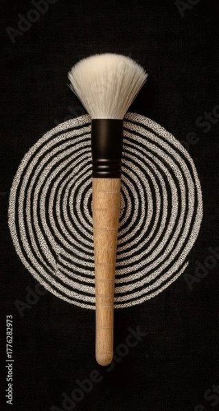 Fototapeta Elegant Makeup Brush on Circular Pattern Background.