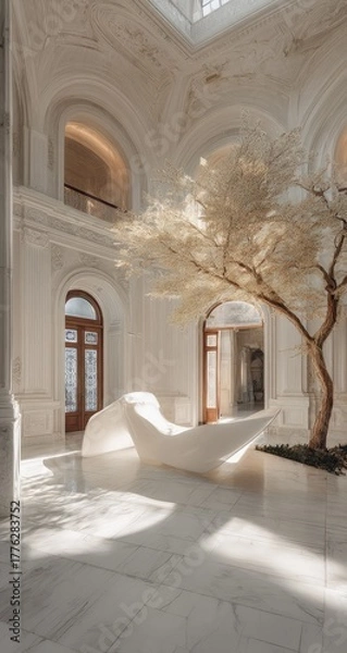 Obraz Elegant Light-Filled Interior Design with Lush Plants.