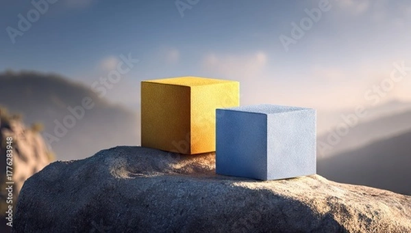 Fototapeta Two Cubes on a Mountaintop.
