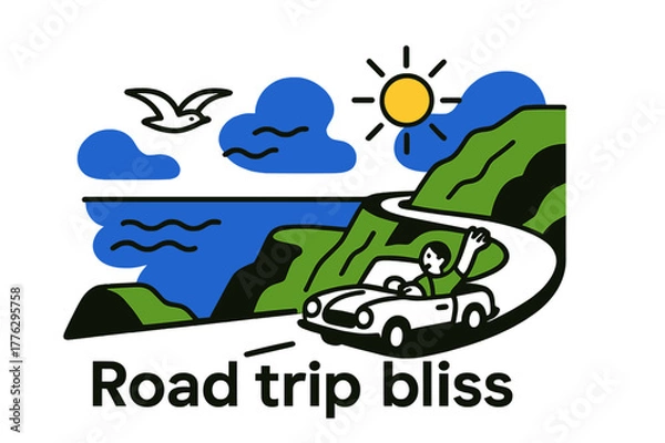 Obraz Coastal Road Adventure. A traveler enjoying a scenic drive along a coastal highway, with ocean views. A car