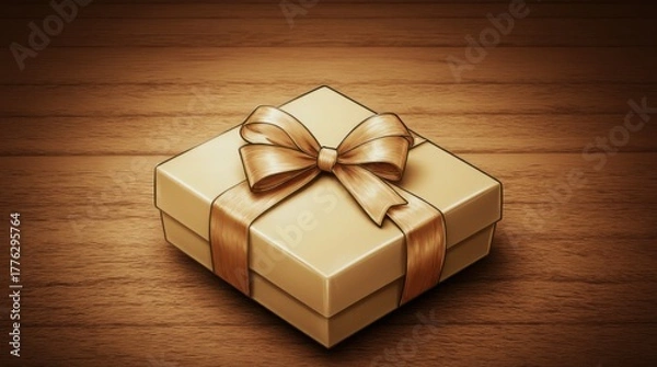 Obraz A stylishly wrapped gift on a wooden surface, perfect for birthday celebrations and special occasions.