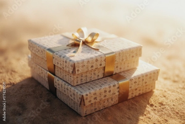 Obraz Simple and stylish gift boxes wrapped in clean and elegant designs, ideal for birthday themes.
