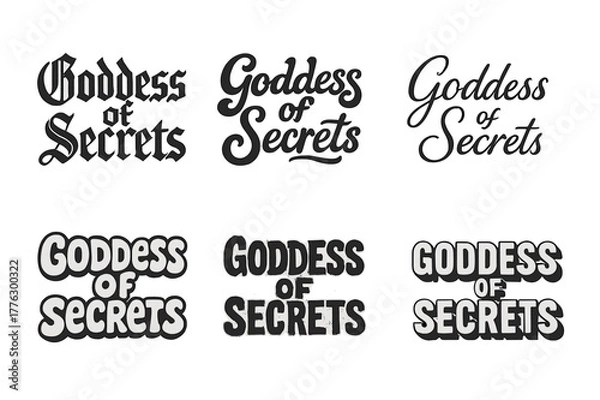 Obraz Goddess Lettering Variations. Goddess of Secrets. Set lettering. harmonious lettering variations of the same emblematic concept (Gothic-inspired decorative