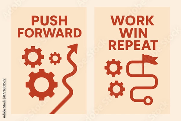 Fototapeta Push Forward Banners. Push forward. Two vertical A6 banners with safe margins, centered composition, no elements touching edges, flat vector design, red and