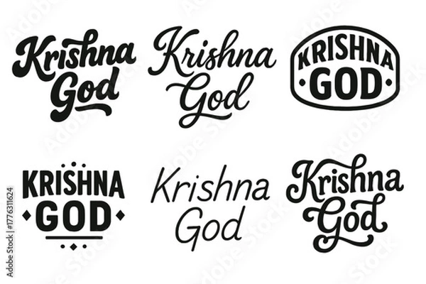 Fototapeta Krishna Lettering Artistry. Krishna God. Set lettering. harmonious lettering variations of the same emblematic concept, each with different artistic