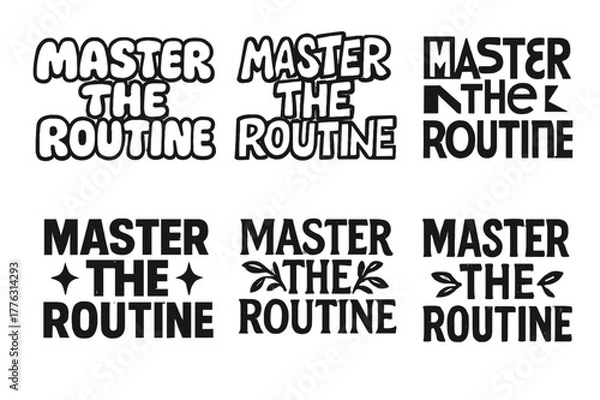 Fototapeta Creative Lettering Grid. Master the routine. Set lettering. harmonious lettering variations of the same emblematic concept, each with different artistic