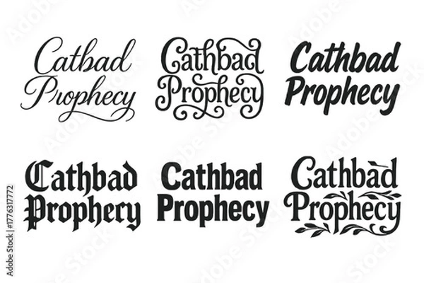 Fototapeta Artistic Lettering Variations. Cathbad Prophecy. Set lettering. harmonious lettering variations of the same emblematic concept, each with different artistic
