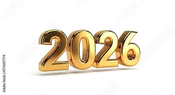 Obraz Golden 2026 number isolated on white background for new year celebration