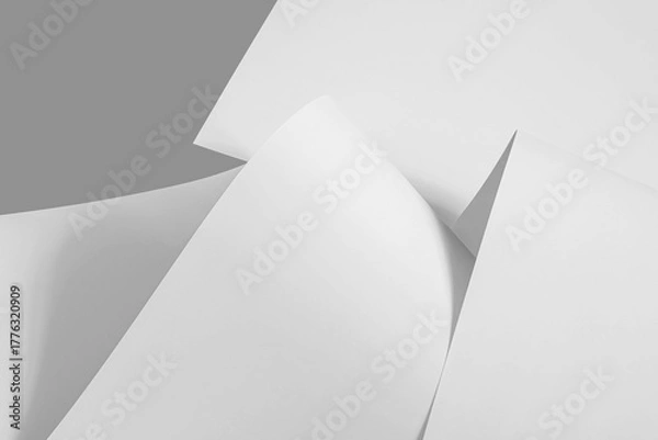 Fototapeta Chaotically folded sheets of white paper in black and white as a background.