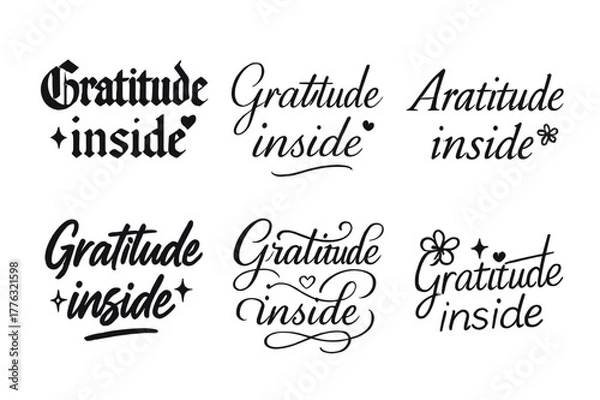Fototapeta Gratitude Calligraphy Styles. Gratitude inside. Create a calligraphy lettering illustration of the phrase: