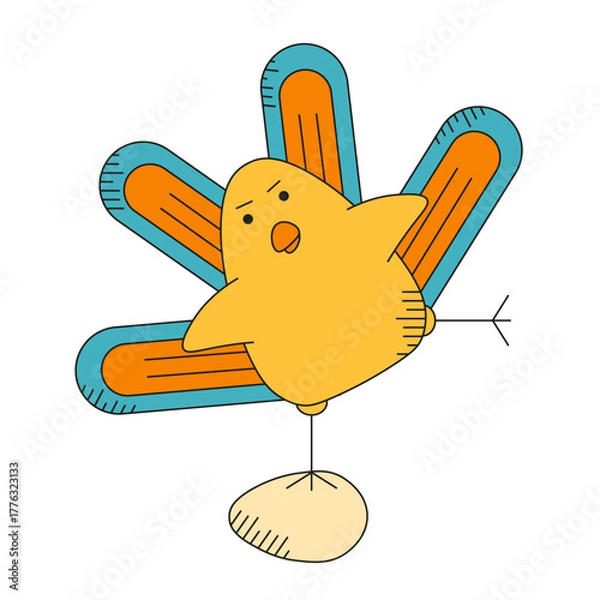 Fototapeta Fun vector chicken and egg isolated transparent background. Vector illustration of silly hand drawn chicken with colorful tail on the egg. Kid room decor element child t-shirt print design Editable