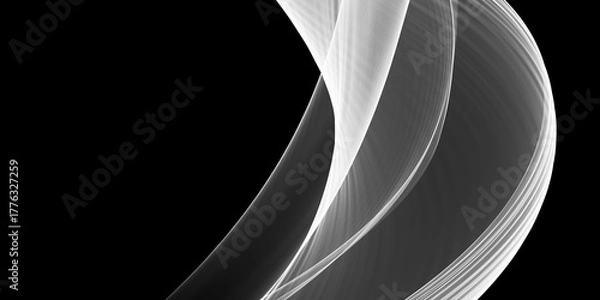 Fototapeta Abstract light gray and white smooth curved lines on black background