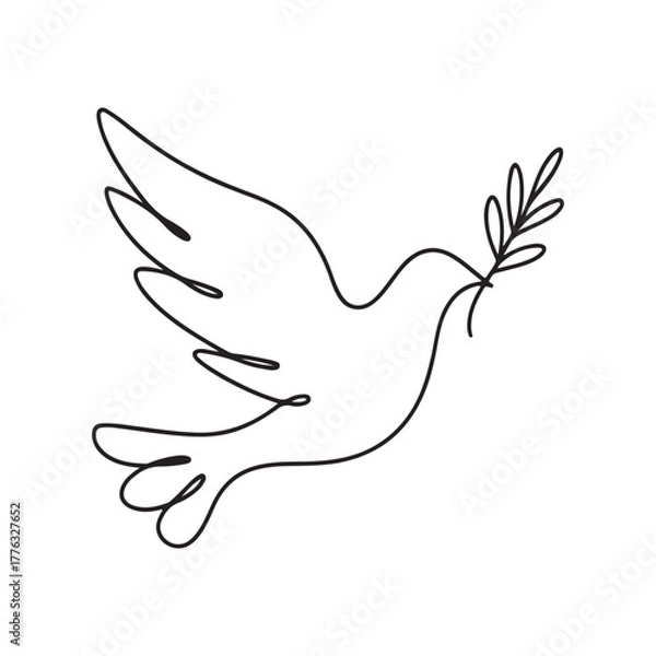 Obraz Dove with an olive branch in continuous one-line art, a vector symbol of peace and hope
