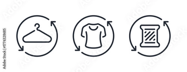 Fototapeta Fabric and clothes recycle editable stroke outline icons set isolated on white background flat vector illustration. Pixel perfect. 64 x 64.