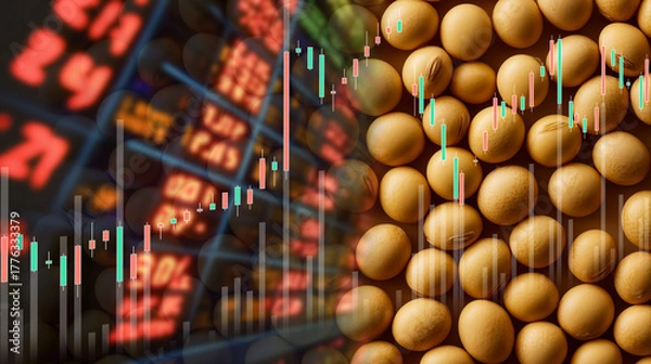 Obraz Composite image of soybeans and stock chart symbolizing agriculture and financial markets