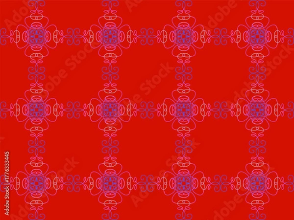 Obraz Bright seamless blue pattern on a red background