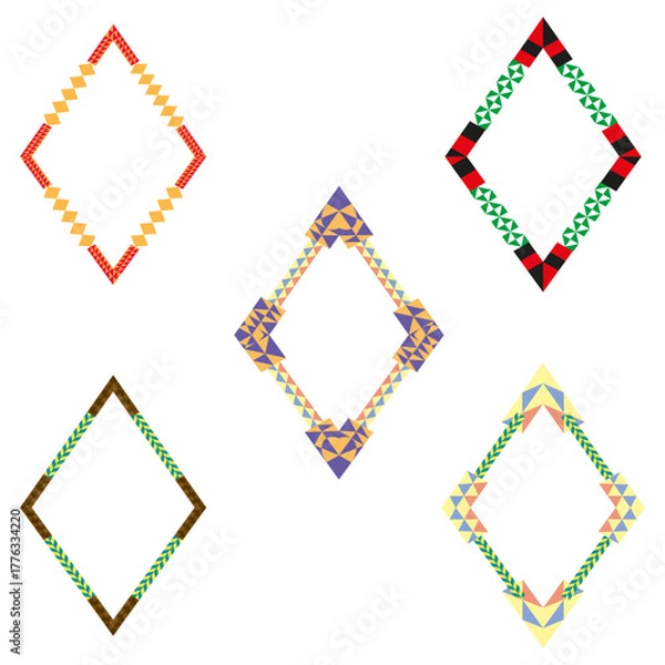 Obraz Geometric pattern frame. Colorful rhombus outline. Abstract border element. Vector tribal design