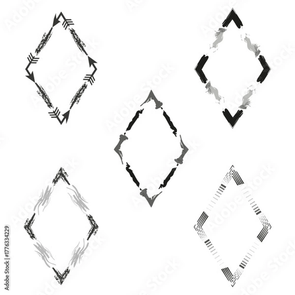 Obraz Grunge arrow frame. Diamond ink shape. Brush stroke border. Vector edgy design