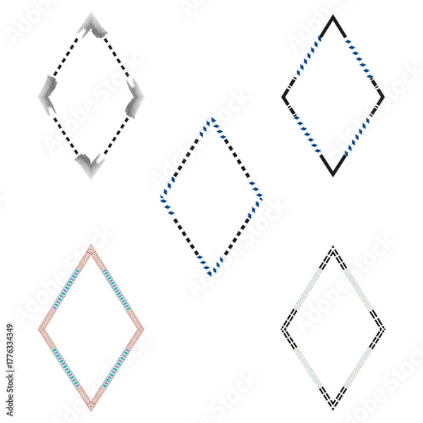 Obraz Dotted diamond frame. Abstract black outline. Decorative corner shape. Vector bordered form
