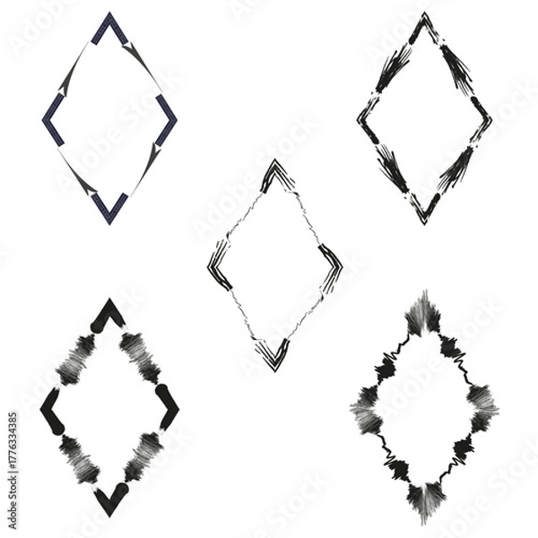 Obraz Rough ink frame. Aggressive black texture. Grunge diamond shape. Vector artistic border