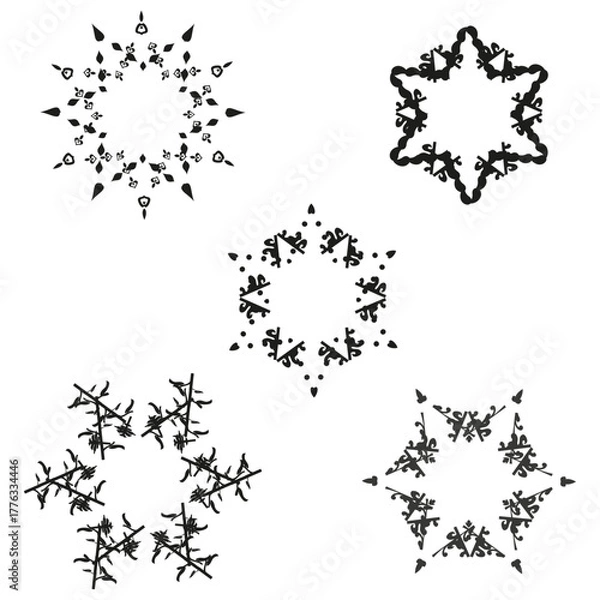 Obraz Circular star icon. Black vector pattern. Floral burst shape. White background display