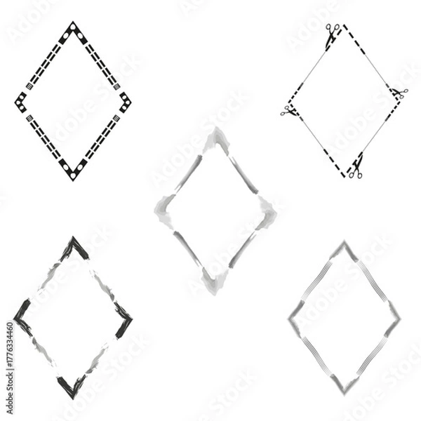 Obraz Diamond set icon. Gray vector pattern. Shaded outline shape. White background layout