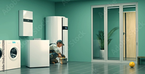 Fototapeta Montage of the heating system