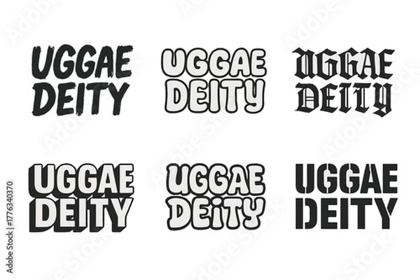 Fototapeta Diverse Lettering Styles. Uggae Deity. Set lettering. harmonious lettering variations of the same emblematic concept, each with different artistic
