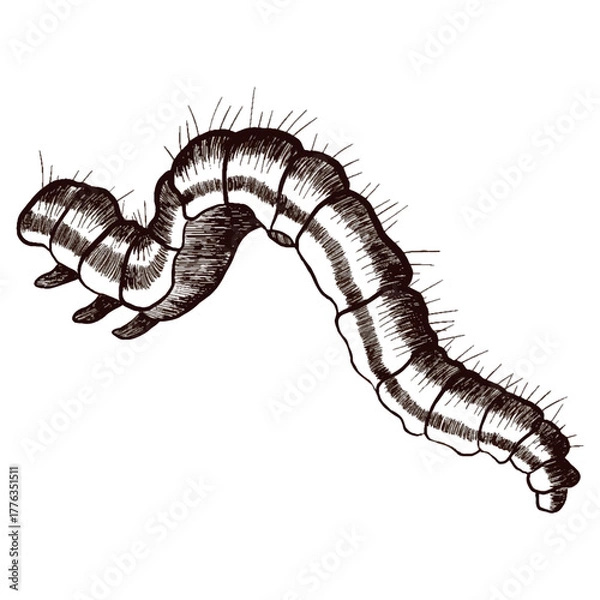 Obraz Vector graphic image of a caterpillar. Realistic illustration of a caterpillar isolated on a white background.