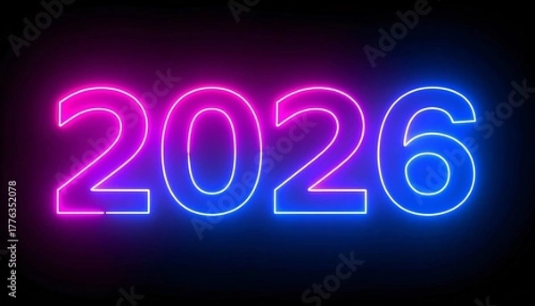 Fototapeta Vibrant Neon Light Display of Year 2026
