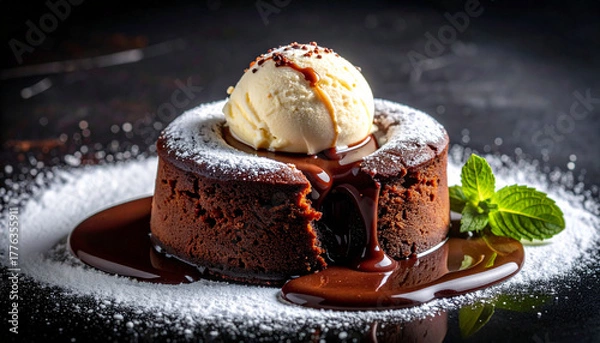 Obraz Chocolate Lava Cake with Vanilla Ice Cream