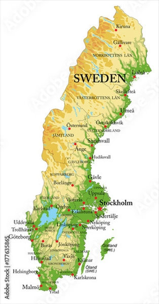 Obraz Mapa reliefowa Szwecji