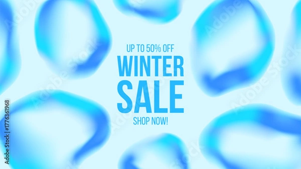 Fototapeta Winter Sale Banner. Winter Season Sale promotion background with vibrant blue bubbles. Vivid fluid blurred color gradients. Vector illustration.