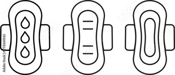 Obraz Menstrual pad icons set line styles. Feminine hygiene product symbol showing sanitary pad, absorbent napkin, period protection and women’s care vectors illustration isolated on transparent background.
