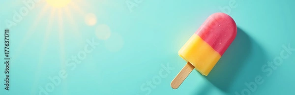 Obraz vibrant ice cream popsicle bold colors rests soft pastel blue surface bathed warm diffused sunlight