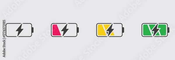Obraz Battery Charger Charge Icon Vector Set — Energy Power Indicator Illustration