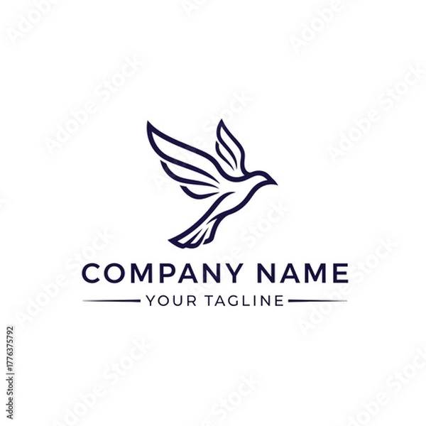 Obraz A minimalist line art logo of a flying dove, a symbol of peace and freedom, with placeholder text for a company name.