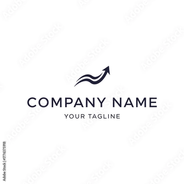 Fototapeta Minimalist business logo design featuring a dynamic wavy arrow pointing upwards, symbolizing growth and progress.