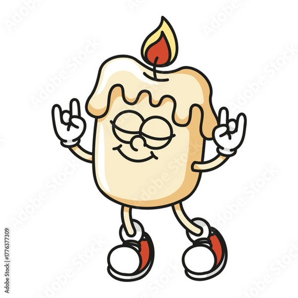 Fototapeta Bright colorful candle mascot vibrant vector retro design for festive celebrations and cozy home decor