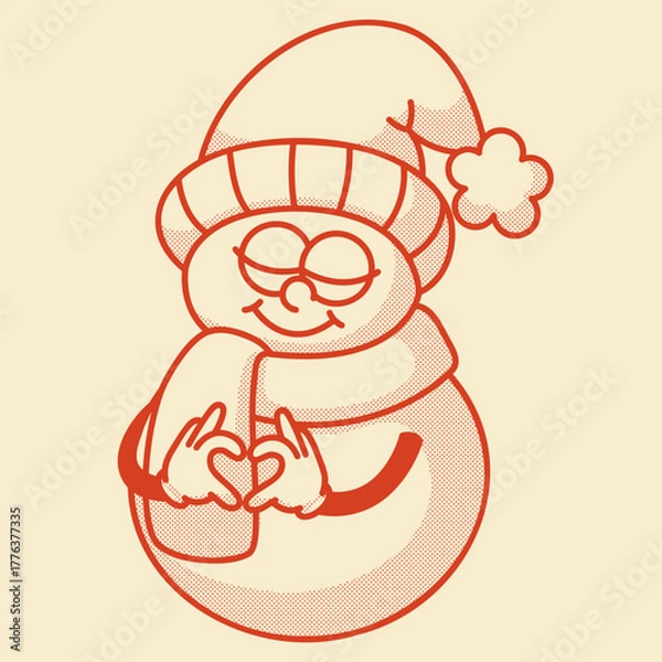Fototapeta Snowman mascot making heart hands contour vector design for Christmas and love themes